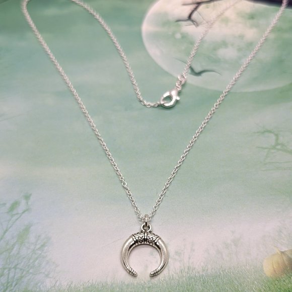 Dainty Upside Down Crescent Moon Silver Necklace - Picture 2 of 2